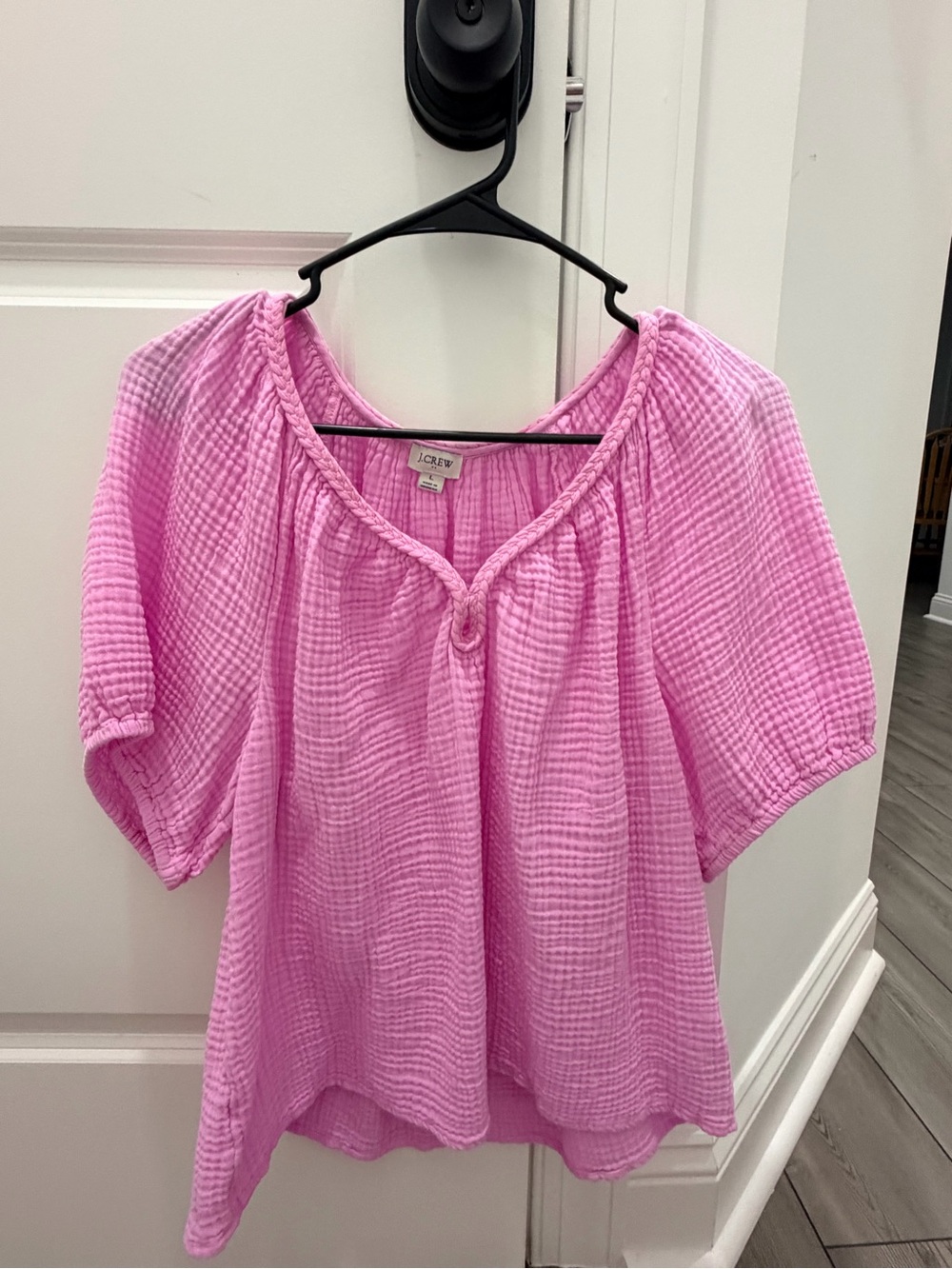 J.Crew Pink Cotton Gauze Textured Peasant Blouse Large